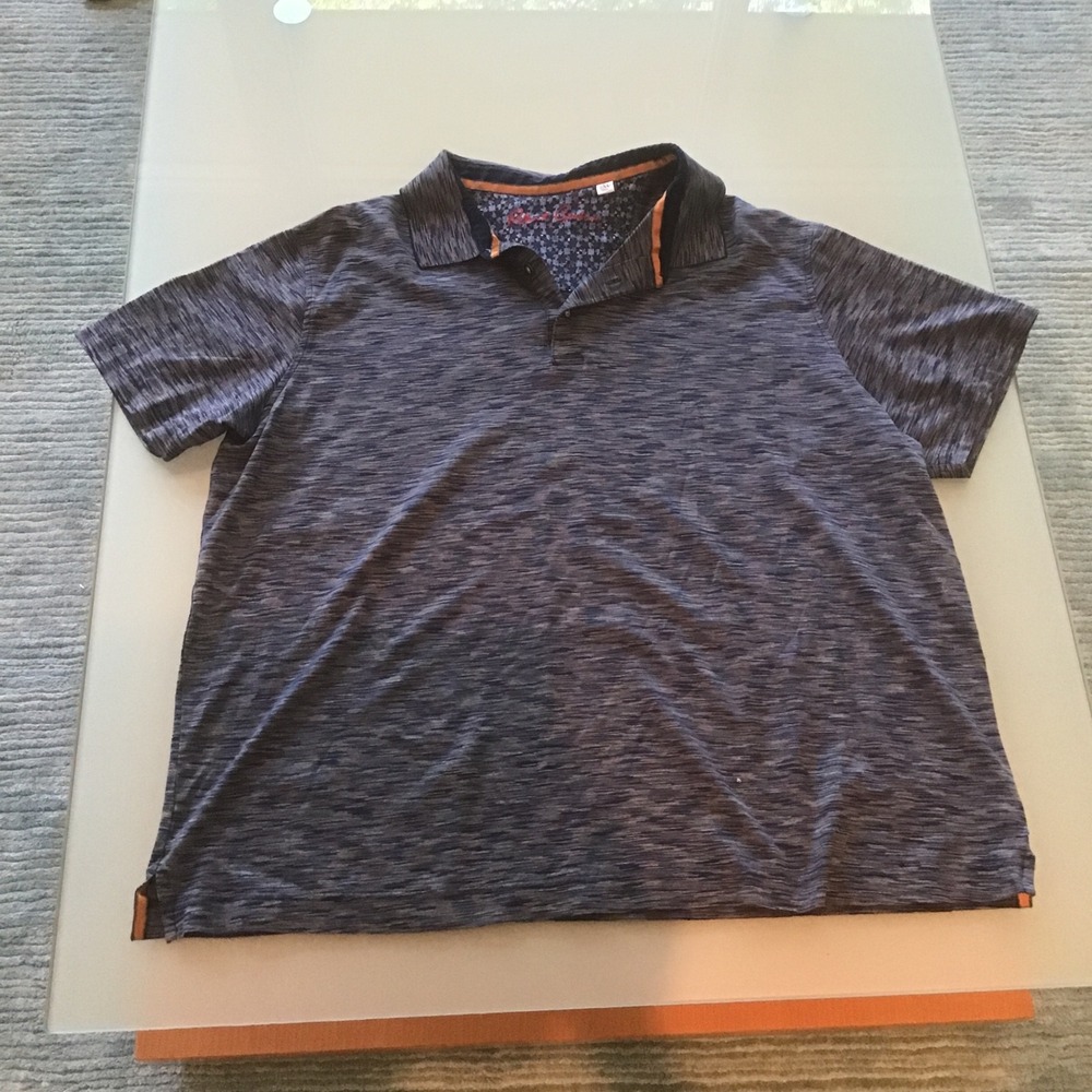 Robert Graham Mens 2XL Classic Fit Space Dye Polo Shirt Navy Blue Orange Trim